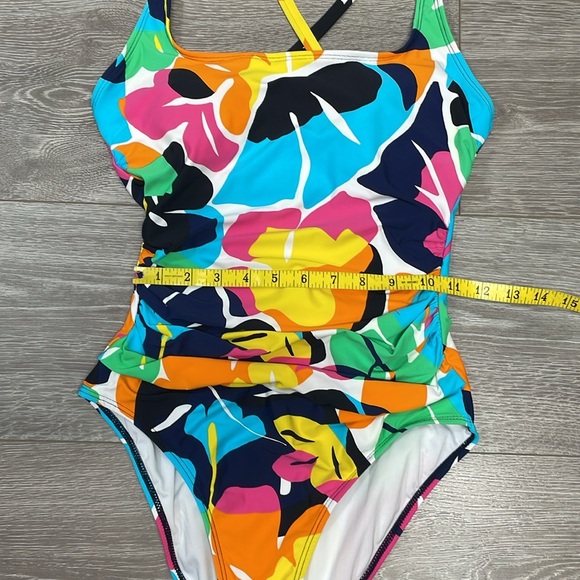 NWOT Nautica One Piece Swimsuit Cross Back Slimming Tropical Print S - Picture 4 of 15